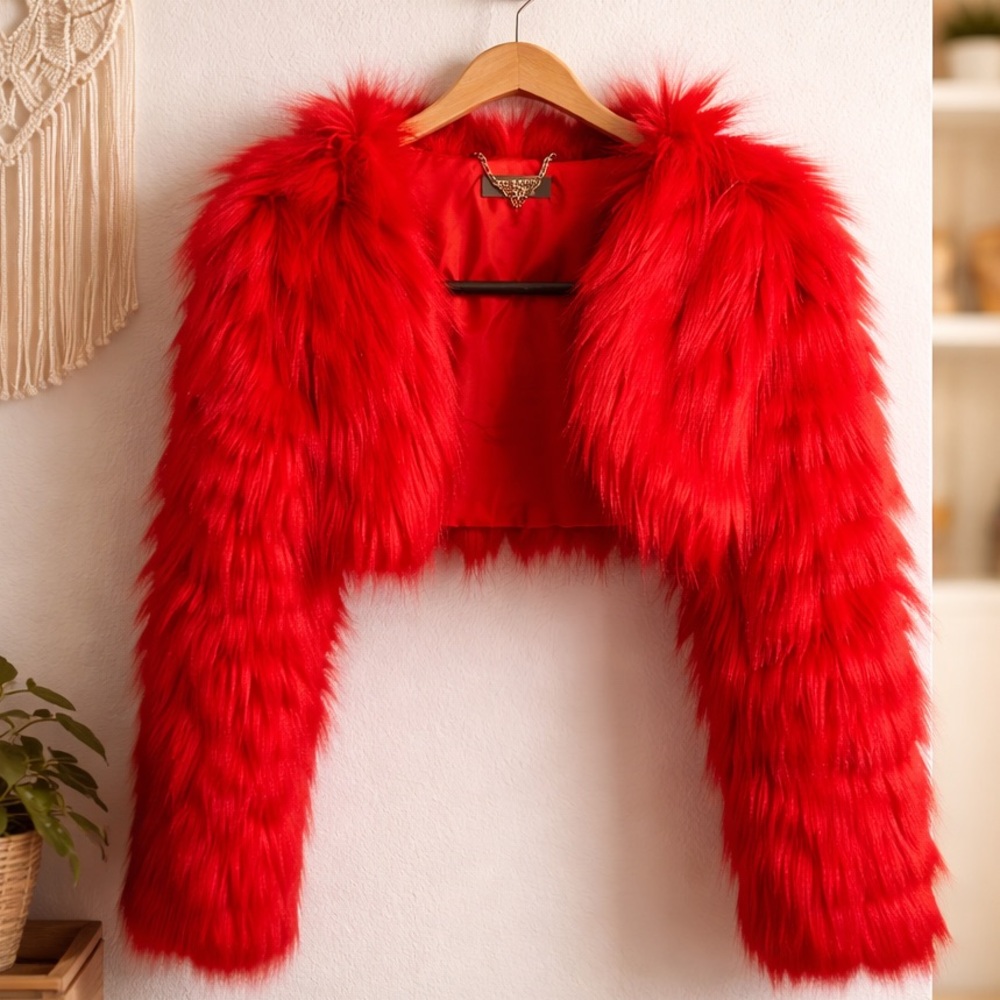GENERATION KISS, DOLLS KILL Y2K Red Faux Fur Cropped Shrug Size Small NWOT - Picture 3 of 5